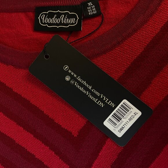 Voodoo Vixen Red Chevron Knit Sweater Top Vintage Pin Up Rockabilly Style, Sz 10 - Picture 5 of 7